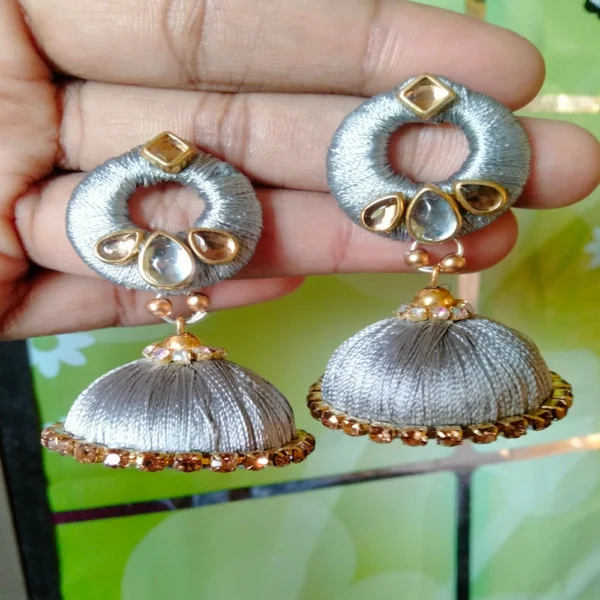 Handmade Silk Thread Chandbali with jhumka Earrings